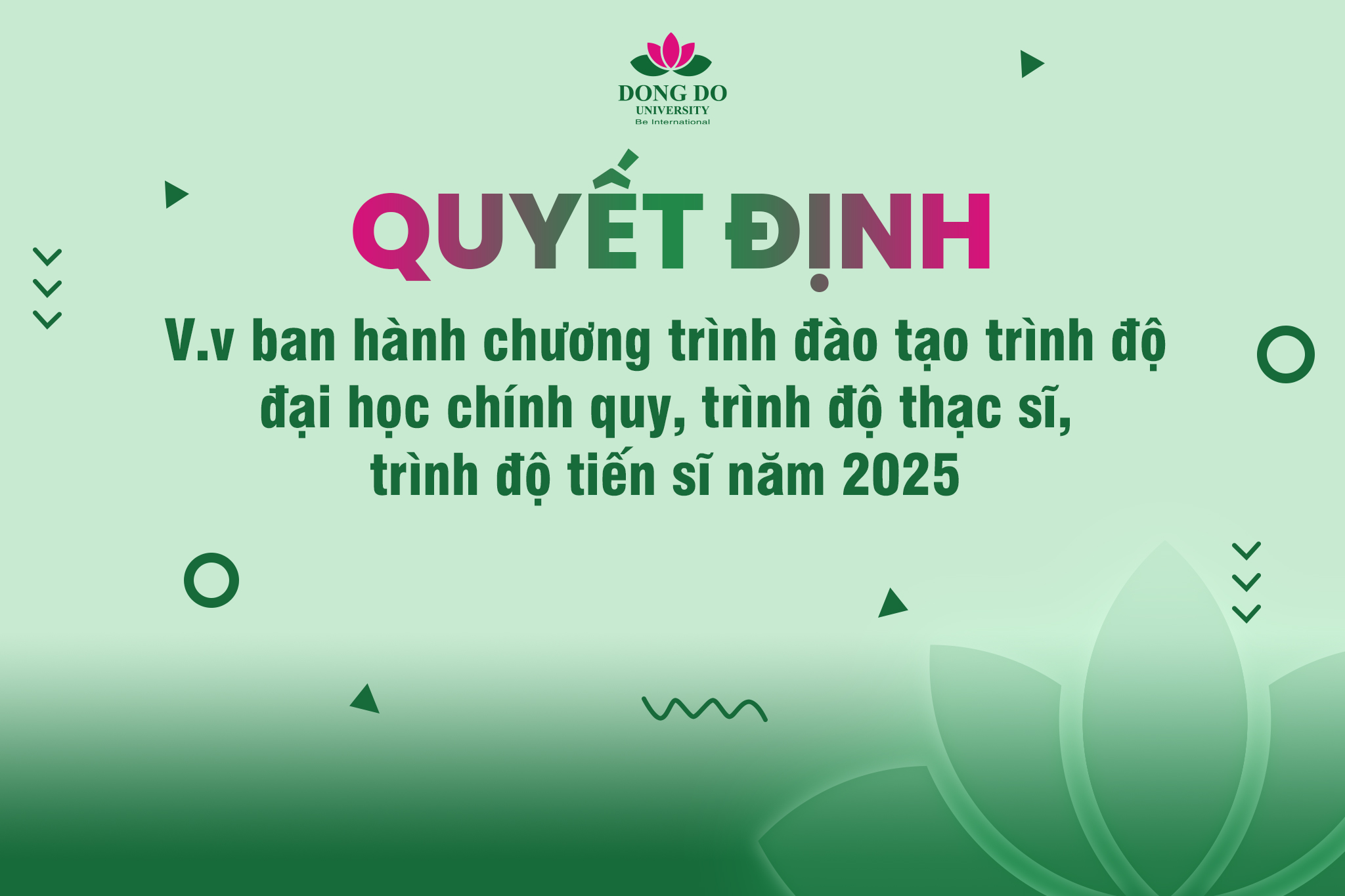 QĐ số 64 ngày 11/2/2025 về việc ban hành chương trình đào tạo trình độ đại học chính quy, trình độ thạc sĩ, trình độ tiến sĩ năm 2025